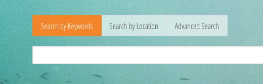 Three tabs of the search bar: by keyword, by location, and advanced search